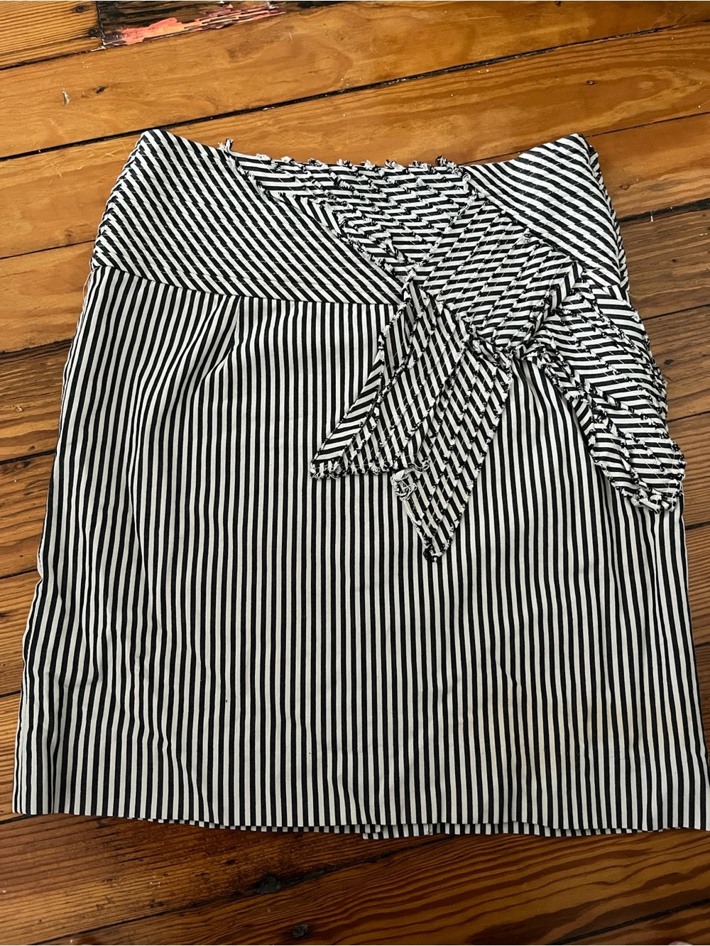 Anthropologie Black and White Striped Wrap-Detail Skirt